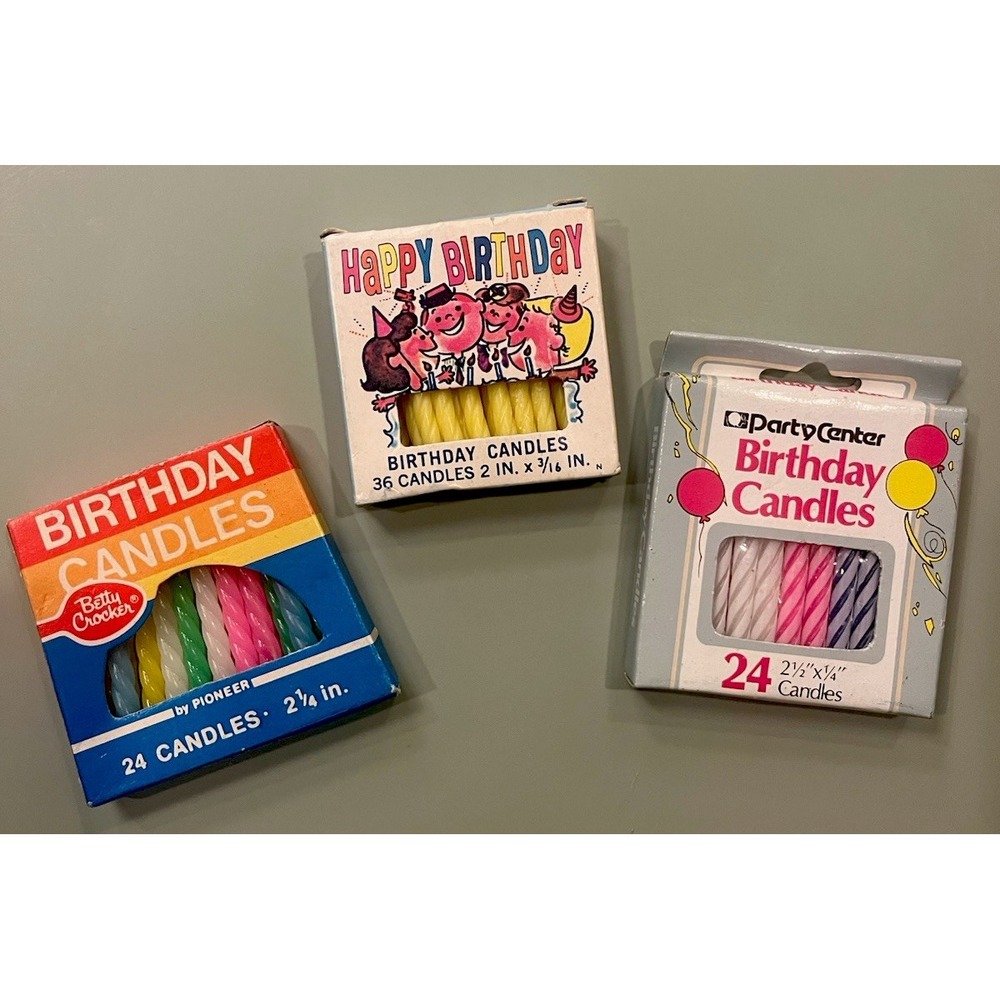 Lot‎ of 3 Assorted Boxes Vintage Birthday Cake Candles Twisty Multicolor Prop